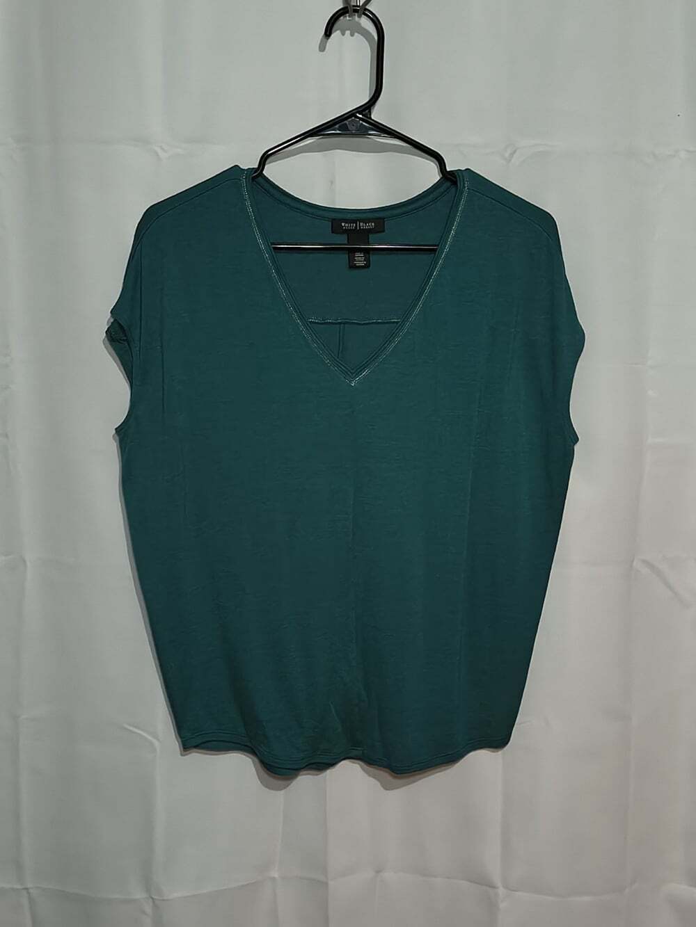 White House Black Market Green V Neck Blouse Size Small Oversized Business